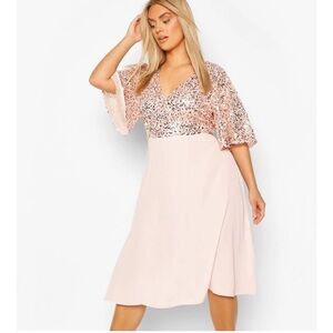 Boohoo plus Occasion Sequins Angel Sleeve MIDI Dress